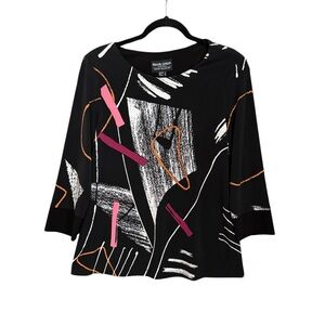 Frank Lyman Montreal Black Abstract Geometric Patterned Top Women Size 6